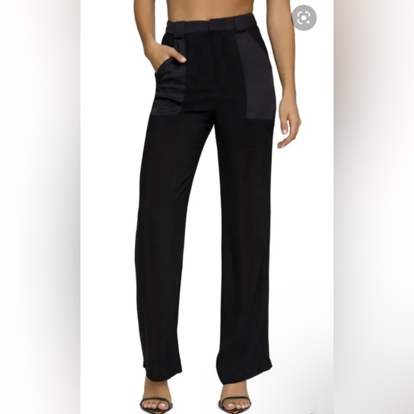 Good American Semi Sheer Trousers 4 XL black lightweight‎ pants satin pockets - Picture 2 of 14